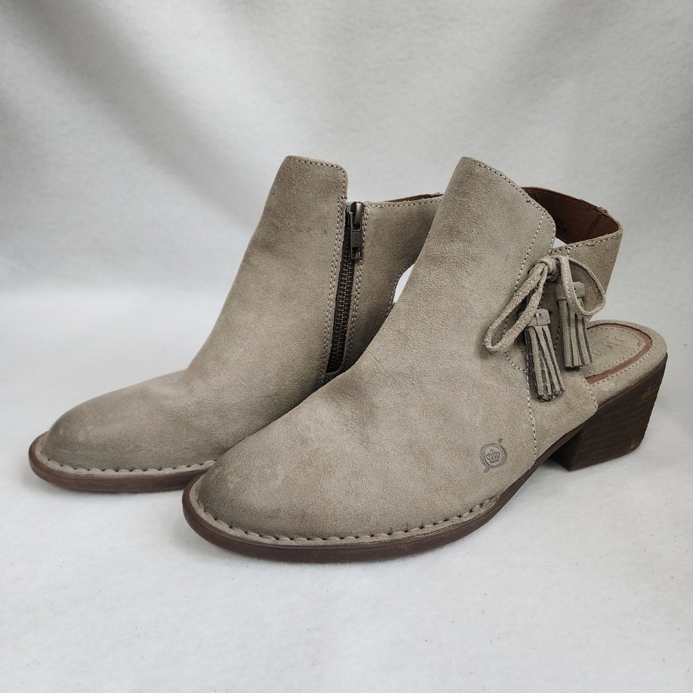 Born Monikah F25922 Womens US 8M Bootie Gray Suede Tassel Slingback Ankle Boots
